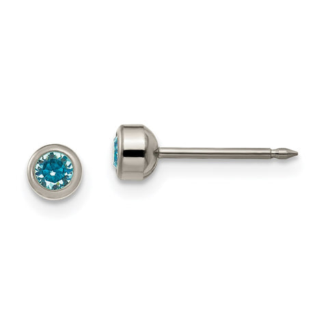 Inverness Titanium 4mm Aqua Crystal Bezel Earrings-WBC-18E