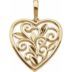 Scroll & Leaf Design Filigree Heart Pendant-83652:304216:P-ST-WBC