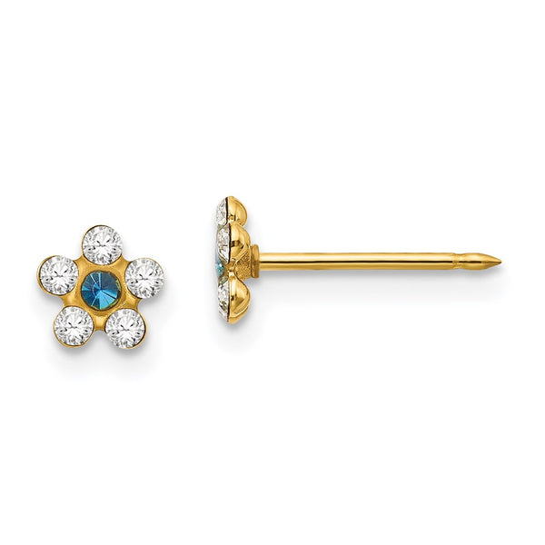 Inverness 14k Clear/Blue Crystal Flower Earrings-WBC-217E