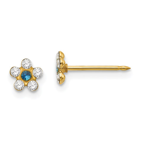 Inverness 14k Clear/Blue Crystal Flower Earrings-WBC-217E