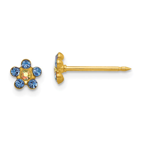 Inverness 14k Blue/Aurora Borealis Crystal Flower Earrings-WBC-222E