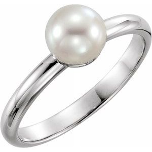 14K White 6.5-7.0mm Freshwater Cultured Pearl Ring-6470:6001:P-ST-WBC