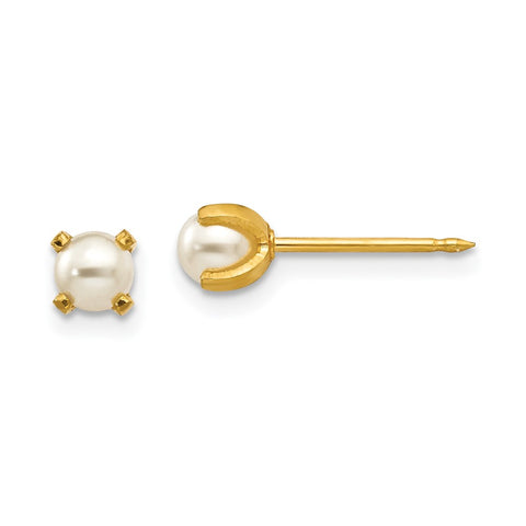 Inverness 18k 4mm Prong Simulated Pearl Earrings-WBC-252E