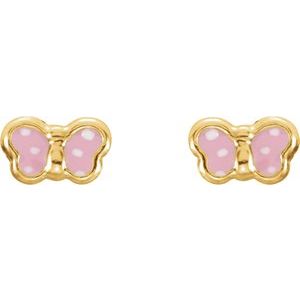 14K Yellow Pink Enamel Butterfly Earrings-192024:101:P-ST-WBC