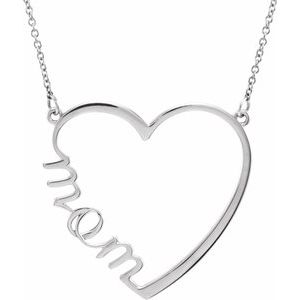 14K White "Mom" Heart 17" Necklace-86206:6002:P-ST-WBC