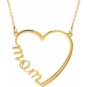 14K Yellow "Mom" Heart 17" Necklace-86206:6001:P-ST-WBC