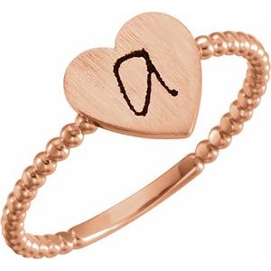 14K Rose Heart Engravable Beaded Ring -51409:1003:P-ST-WBC