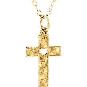 14K Yellow Pierced Heart Cross 15" Necklace -19534:15829600:P-ST-WBC