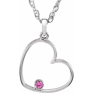 Sterling Silver 1.5 mm Round Pink Cubic Zirconia Heart 18" Necklace-85547:70000:P-ST-WBC