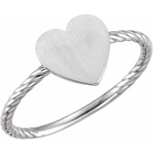 14K White Heart Engravable Rope Ring -51410:1002:P-ST-WBC