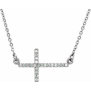 Platinum .07 CTW Diamond Sideways Cross 16-18" Necklace -R42323:1010:P-ST-WBC