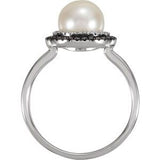 14K White Freshwater Cultured Pearl & 1/4 CTW Black & White Diamond Ring-650689:60000:P-ST-WBC