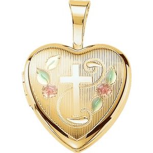 Gold Plated Sterling Silver Cross Heart Locket with Epoxy-190055:702:P-ST-WBC