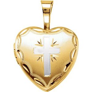 14K Yellow Gold-Plated Sterling Silver Heart Cross Locket-R45351:102:P-ST-WBC