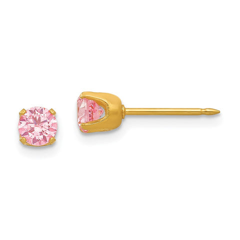Inverness 24k Gold Plated 5mm Pink CZ Earrings-WBC-30E