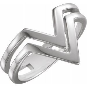 Sterling Silver Double Row "V" Ring-51547:104:P-ST-WBC