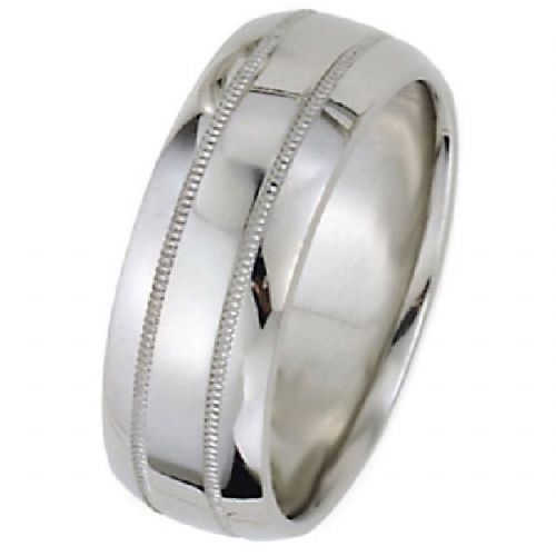 Dome Park Avenue Wedding Band Ring Medium Weight 14k White Gold 8mm-#WBC8MM14KM