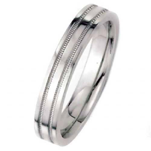 Flat Park Avenue Wedding Band Ring Medium Weight 14k White Gold 3mm-#WBC3MM14KMF