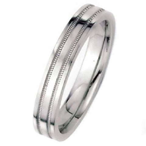 Flat Park Avenue Wedding Band Ring Medium Weight 14k White Gold 4mm-#WBC4MM14KMF