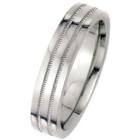 Flat Park Avenue Wedding Band Ring Medium Weight 14k White Gold 7mm-#WBC7MM14KMF