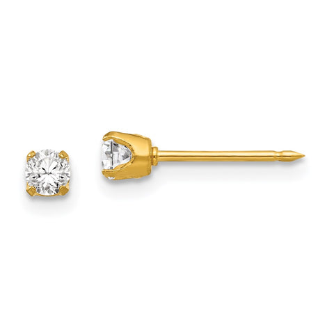 Inverness 24k Plated 3mm CZ Post Earrings-WBC-32E
