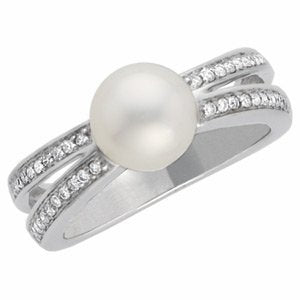14K White Freshwater Cultured Pearl & 1/5 CTW Diamond Ring-64178:100400:P-ST-WBC