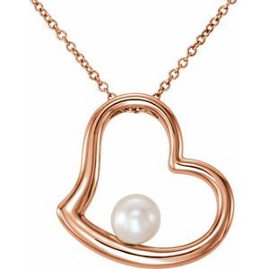 14K Rose Freshwater Cultured Pearl Heart 18" Necklace-86315:602:P-ST-WBC