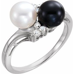 14K White Akoya Cultured Black & White Pearl & 1/10 CTW Diamond Ring-60636:251859:P-ST-WBC