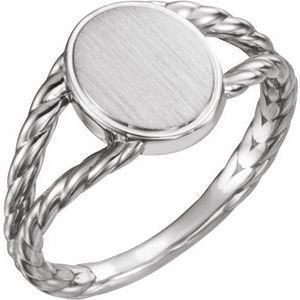 Sterling Silver 11x9 mm Oval Rope Signet Ring-51642:104:P-ST-WBC