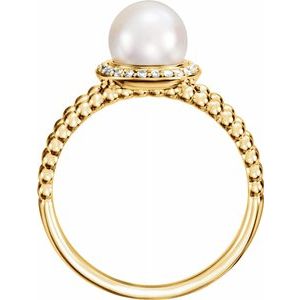 14K Yellow Freshwater Cultured Pearl & .08 CTW Diamond Halo-Style Beaded Ring-6493:601:P-ST-WBC