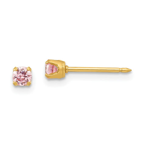Inverness 24k Plated 3mm Pink CZ Post Earrings-WBC-39E
