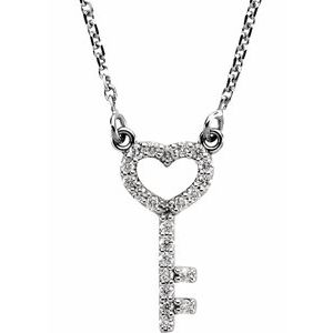 14K White 1/8 CTW Diamond Petite Heart Key 16.5" Necklace-67071:84403:P-ST-WBC