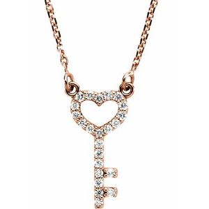 14K Rose 1/8 CTW Diamond Petite Heart Key 16.5" Necklace-67071:84405:P-ST-WBC