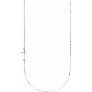 Platinum Off-Center Sideways Cross 16" Necklace  -86564:6003:P-ST-WBC