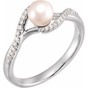 14K White Freshwater Cultured Pearl & 1/10 CTW Diamond Ring-6499:602:P-ST-WBC
