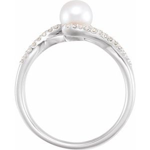 14K White Freshwater Cultured Pearl & 1/10 CTW Diamond Ring-6499:602:P-ST-WBC
