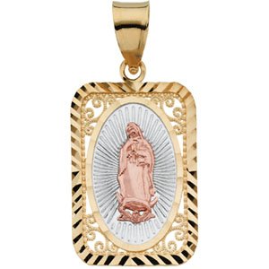 14K Yellow/Rose 21.5x15 mm Rectangle Our Lady of Guadalupe Medal with Rhodium Plating-R41547:305611:P-ST-WBC