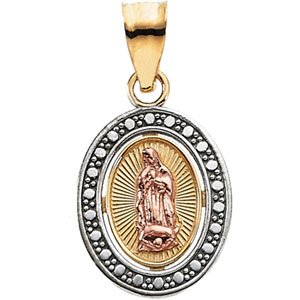 14K Yellow/Rose 12x10 mm Oval Our Lady of Guadalupe Pendant with Rhodium Plating-R41548:305573:P-ST-WBC