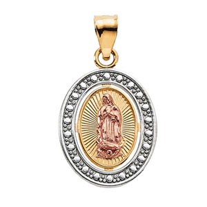 14K Yellow/Rose 15.5x13 mm Oval Our Lady of Guadalupe Pendant with Rhodium Plating-R41548:305572:P-ST-WBC