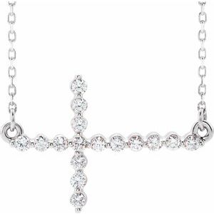 Platinum 1/3 CTW Diamond Sideways Cross 16-18" Necklace -R42354:603:P-ST-WBC