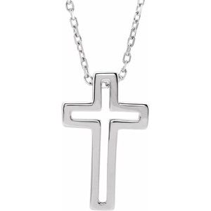 Platinum Open Cross 16-18" Necklace-R42353:603:P-ST-WBC