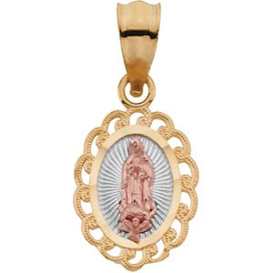 14K Yellow/Rose 11x9 mm Oval Our Lady of Guadalupe Pendant with Rhodium Plating-R41651:60001:P-ST-WBC