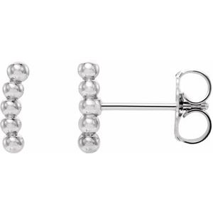 14K White 8.3x1.9 mm Curved Beaded Earrings-86646:600:P-ST-WBC