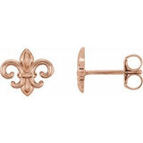 14K Rose 8.25x7.4 mm Fleur-de-Lis Earrings-28615:103:P-ST-WBC