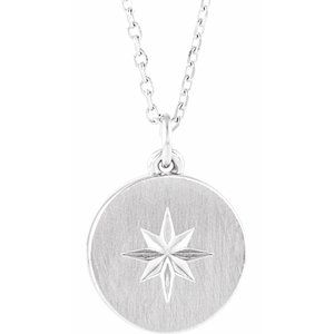 14K White Starburst Disc 16-18" Necklace-86649:600:P-ST-WBC