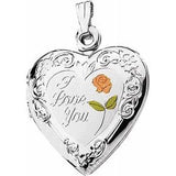 Sterling Silver 27.5x19.25 mm Enameled Roses "I Love You" Heart Locket  -21821:240978:P-ST-WBC