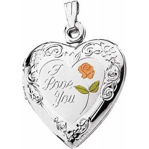 Sterling Silver 27.5x19.25 mm Enameled Roses "I Love You" Heart Locket  -21821:240978:P-ST-WBC