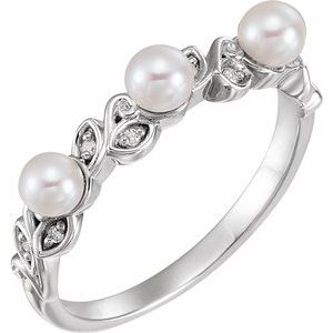 14K White Pearl & .03 CTW Diamond Stackable Leaf Pattern Ring  -6505:600:P-ST-WBC