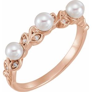 14K Rose Pearl & .03 CTW Diamond Stackable Leaf Pattern Ring  -6505:602:P-ST-WBC