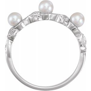 14K White Pearl & .03 CTW Diamond Stackable Leaf Pattern Ring  -6505:600:P-ST-WBC